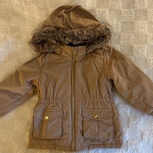 H&M Kids Brown Hooded Puffer Jacket with Faux Fur